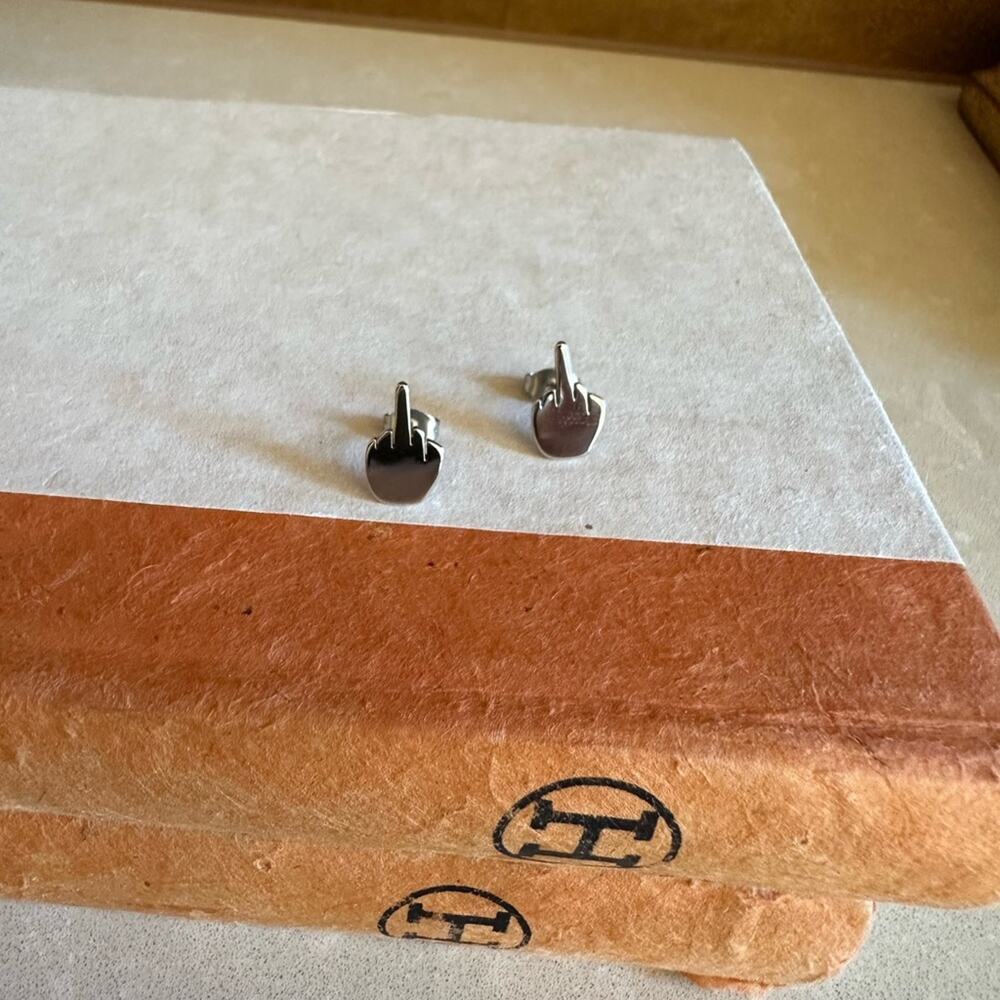 F U Silver Earrings- unisex men women modern retro gift top quality